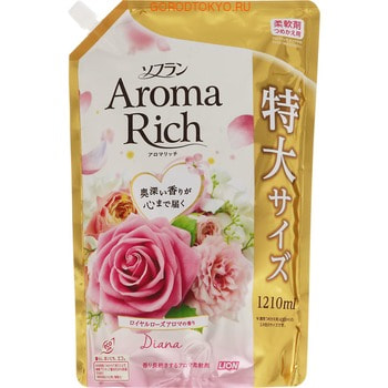 LION Soflan Aroma Rich Diana Кондиционер для белья с богатым ароматом натуральных масел, сменная упаковка, 1210 мл.