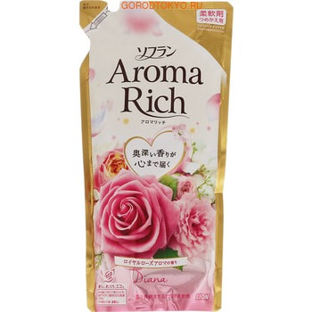 LION Soflan Aroma Rich Diana Кондиционер для белья с богатым ароматом натуральных масел, сменная упаковка, 430 мл.