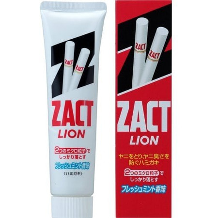 LION Зубная паста антибактериальная ZACT Fresh Savory Mint, 150 гр. LION Зубная паста антибактериальная ZACT Fresh Savory Mint, 150 гр.Зубные пасты<br>Зубная паста Zact эффективно удаляет никотиновый налет и устраняет запах табака. -Очищающие и полирующие компоненты ; вторичнокислый фосфат кальция и оксид алюминия, входящие в состав пасты, удаляют никотиновый налет с поверхности зубов, очищают зубную эмаль от темного налета кофе и чая, делая зубы белыми, здоровыми и красивыми. -Зубная паста бережно воздействует на эмаль зубов, не допуская ее повреждения. -Мятный вкус придает свежесть дыханию и предотвращает появление неприятного запаха изо рта. Состав: вторичнокислый фосфат кальция, оксид алюминия (чистящий/полирующий компонент), сорбитол, пропиленгликоль (увлажнители), лаурилсульфат натрия (пенообразующий компонент), натрий карбоксиметилцеллюлоза (загуститель), полиэтиленгликоль (активный компонент), отдушка мяты перечной, сахарин натрия (ароматизаторы), бензонат натрия, парабен (консерванты).<br>