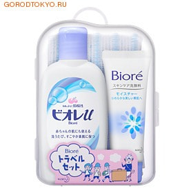 KAO Набор путешественника Biore u: мочалка + гель для душа, 90 гр.+ пенка лица, 30 гр. В пластиковой коробочке.
