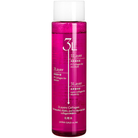 JAPAN GALS 3 Layers Collagen Увлажняющий и подтягивающий лосьон для лица с трехслойным коллагеном, 200 мл. JAPAN GALS 3 Layers Collagen Увлажняющий и подтягивающий лосьон для лица с трехслойным коллагеном, 200 мл.АНТИВОЗРОСТНОЙ УХОД (ОТ З0-ТИ ЛЕТ И СТАРШЕ)<br>Трехслойный коллаген - результат 30 лет исследований группы японских ученых, уникальная формула из 3-х видов коллагена: Необработанный коллаген Р, создающий водяную пленку на поверхности кожи, Микроколлаген PF, увлажняющий кожу на уровне средних слоев эпидермиса и Наноколлаген F, обладающий очень высокой проникаимостью, увлажняющий кожу на уровне глубинного слоя эпидермиса.Основные преимущества: <br><br>1. Интенсивное увлажнение и эффективная борьба с шелушением кожи.<br>2. Омоложение кожи изнутри за счет входящего в состав компонента EGF <br>3. Выравнивание тона кожи <br>4. Суперэффект лифтинга.Тройная увлажняющая формула: Трехслойный коллаген + Сквалан + Гиалуроновая кислота.<br><br> Состав: вода, бутиленгликоль, глицерин, растворимый коллаген, гидролизованный коллаген, плацентарный протеин, гиалуронат натрия, цереброзиды, человеческий олигопептид-1, апельсиновый сок, яблочный сок, лимонный сок, персиковый сок, фосфат натрия, лецитин, соевое масло, спирт, гидроксиэтилцеллюлоза, лаурет-9, хлоридфосфат натрия, метилизотиазолин, лимонная кислота, цитрат натрия, цитрат натрия, отдушка. <br> <br>