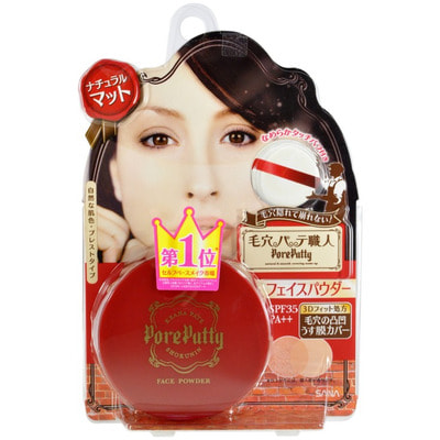 SANA PORE PUTTY FACE / Пудра для лица SPF 35 (c 3D- эффектом), натуральный оттенок. SANA PORE PUTTY FACE / Пудра для лица SPF 35 (c 3D- эффектом), натуральный оттенок.Пудра<br>Пудра с 3D-эффектом содержит эластичный силиконовый гель - порошок, который заполняет все неровности и корректирует недостатки кожи (расширенные поры, мимические морщины, мелкие дефекты). Делает поверхность кожи идеально ровной, при этом не закупоривает поры, позволяя коже дышать. Специально подобранные компоненты состава поглощают излишки кожного сала, придавая коже матовость. Содержит в составе экстракт листьев артишока - мощный антиоксидант, который укрепляет сосуды, стимулирует вывод продуктов жизнедеятельности кожи из тканей, подтягивает кожу. Пудра защищает кожу от воздействия солнечных лучей, содержит УФ - фильтр SPF 35. Хорошо ложится, обеспечивает естественный макияж, который держится весь день. Делает кожу ровной, гладкой и сияющей. Имеет натуральный оттенок. Применение: нанесите пудру на лицо при помощи пуховки. Состав: этилгексил метоксициннамат, диметикон, синтетический фторфлогопит, лауроил лизина, гидролизованный шёлк, магния миристат, диметикон кроссполимер, воск синтетический, диметикон / винил диметикон кроссполимер, триметилсилоксисиликат, гидроксиапатит, алюминия гидроксид, артишока листьев экстракт, токоферол, HDI/ триметилол гексиллактон кроссполимер , BG, дифенилсилоксифенилтриметикон, кремния диоксид, магния стеарат, триметилсилоксисиликат, винил диметикон/ метикон силсесквиоксан кроссполимер, бария сульфат, феноксиэтанол, метикон, тальк, вода, слюда, титана диоксид, цинка оксид, железа оксид.<br>