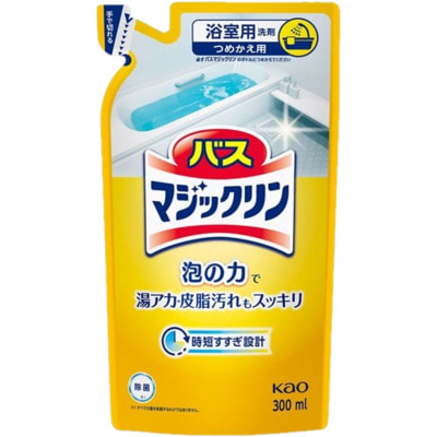 KAO «Magiclean Bath - Магия Чистоты» Спрей-пенка для ванны с антигрибковым, дезинфицирующим эффектом, с ароматом лимона, 330 мл., сменная упаковка. KAO «Magiclean Bath - Магия Чистоты» Спрей-пенка для ванны с антигрибковым, дезинфицирующим эффектом, с ароматом лимона, 330 мл., сменная упаковка.Для ванны<br>Bath Magiclean Bubble Spray. <br> Спрей-пенка для ванной эффективно борется с плесенью - имеет противогрибковый эффект. Средство имеет приятный аромат лимона. Спрей-пенка позволяет намного сократить время уборки в ванной - сделает уборку в ванной приятным и легким занятием, ведь она почти мгновенно очищает ванну, раковину, унитаз, кафельную плитку от всех видов загрязнений. Средство быстро удаляет загрязнения, плесень и препятствует дельнейшему ее образованию, так как имеет мощный дезинфицирующий эффект. Спрей удобен в применении, благодаря помповому разбрызгивателю. Если наносить пенку с закрытой форсункой, нанесение будет точечным (пенные плюшки) - для малых пятен. Если крышку открыть, то распыление будет широким - для больших поверхностей. Спрей изготовлен с максимальной заботой о Вашем здоровье. Разработан с применением передовых технологий Японии. <br> СПОСОБ ПРИМЕНЕНИЯ: нанести средство напрямую на поверхность, подождать 2-3 минуты, затем протереть влажной губкой или просто смыть водой. Состав: поверхностно-активные вещества (9% жирные кислоты пропилбетаин, полиоксиэтилен алкил эфир, алкилгликозид, алкилсульфат натрия эфир, хлорид бензалкония, чистое мыло (жирные кислоты натрия), пеногаситель (бутилкарбитол), этилендиаминтетрацетат, уксусная кислота, аромат, краситель.<br>