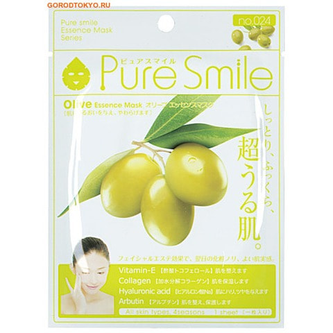 SUN SMILE Pure Smile Essence mask Смягчающая маска для лица с эссенцией оливы. SUN SMILE Pure Smile Essence mask Смягчающая маска для лица с эссенцией оливы.МАСКИ ДЛЯ ЛИЦА<br>Еженедельный уход - это неотъемлемая процедура для полноценного ухода за кожей лица. Необходимо каждую неделю использовать различные маски. Преимущество нужно отдать увлажняющим, питательным, и маскам для повышения упругости кожи. Все эти функции вы найдете в линии PURE SMILE. Эти маски - настоящие волшебные палочки, способные моментально преобразить вашу кожу. Ведь сыворотка, которая используется для пропитки маски, имеет тройную концентрацию активных компонентов. За короткое время воздействия, маска отдает всю силу полезных ингредиентов вашей коже. Коллаген в составе сыворотки наполняет кожу влагой, восстанавливает плотность и упругость кожи. Эссенция оливы смягчает кожу, защищает клетки кожи от негативного воздействия свободных радикалов, вызывающих старение кожи, успокаивает раздраженную чувствительную кожу, повышает ее тонус, способствует воспроизводству коллагена и эластина в клетках кожи. Применение: вскройте пакет с маской и нанесите ее на очищенное лицо, используя отверстия для глаз в качестве ориентиров. Расслабьтесь и наслаждайтесь уходом за собой. Через 10 -15 минут, аккуратно снимите маску. Остатки сыворотки вбейте в кожу подушечками пальцев. Использовать 2- 3 раза в неделю. Состав: вода, глицерин, PEG/PPG-17/6-сополимер, гидролизованный коллаген, экстракт соевой закваски, экстракт гамамелиса, пыль лунного камня, глицирризинат двукалия, ксантановая камедь, экстракт портулака, гиалуронат натрия, арбутин, эритритол, PEG-14M, EDTA-2Na, метилпарабен, PEG-40-гидрогенизированное касторовое масло, PEG-60-гидрогенизированное касторовое масло, алантоин, феноксиэтанол, ароматизатор, токоферола ацетат.<br>