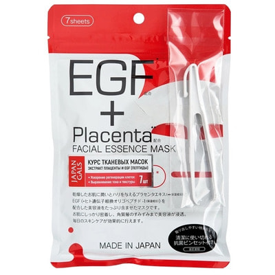 JAPAN GALS Маска EGF + Placenta facial Essence Mask, 7 шт. в упаковке. JAPAN GALS Маска EGF + Placenta facial Essence Mask, 7 шт. в упаковке.ДЛЯ КОЖИ СКЛОННОЙ К ВОСПАЛЕНИЯМ И УГРЕВОЙ СЫПИ<br>В основе маске ; экстракт плаценты, питающий, увлажняющий и восстанавливающий кожу. EFG (эпидемальный фактор роста) ; полипептид, который подавляет работу гена, отвечающего за старение, стимулируя активность и рост клеток кожи, глубоко увлажняет ее и улучшает синтез макромолекулярных белков, обеспечивающих её эластичность. Улучшает процессы кровообращения в коже человека, помогает выведению из кожи токсинов, питает ткани, активизирует клеточное дыхание и улучшает метаболизм, обладает противовоспалительным эффектом, позволяют предотвращать формирование пигментных пятен, помогает нормализировать жировой баланс, увлажняет и питает, восстанавливает упругость, является профилактикой старения. Особый крой маски обеспечивает 3D эффект прилегания, а большая площадь ткани гарантирует полное покрытие. Так же у маски имеются специальные кармашки для проработки зоны в области глаз. Применение: после умывания расправьте и плотно приложите маску к лицу. 5-10 минут спокойно полежать. Если хотите дополнительно проработать зону глаз, накройте их специальными накладками. Если хотите проработать зону под глазами, сложите накладку для глаз в два раза. Состав: вода, бутилен гликоль, DPG, экстракт плаценты, экстракт розмарина, экстракт ромашки, EFG-1,соевое масло, лецитин, этанол, гидроксиэтилцеллюлоза, ксантановая камедь, каприлилгликоль, феноксиэтанол, лимоная кислота Na, лимонная кислота.<br>