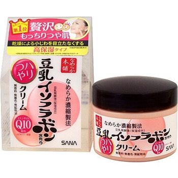 SANA SOY MILK HARITSUYA CREAM Увлажняющий крем, с изофлавонами сои и капсулированным коэнзимом Q10, 50 г. SANA SOY MILK HARITSUYA CREAM Увлажняющий крем, с изофлавонами сои и капсулированным коэнзимом Q10, 50 г.АНТИВОЗРОСТНОЙ УХОД (ОТ З0-ТИ ЛЕТ И СТАРШЕ)<br>В 2 РАЗА БОЛЬШЕ коэнзима Q10! Крем глубоко увлажняет, повышает естественные упругость и эластичность кожи за счёт действия полученных из соевых бобов увлажняющих компонентов:<br><br>изофлавоны, полученные из соевых бобов;<br>изофлавоны, полученные из ферментированного соевого молока;<br>экстракт соевых бобов;<br>растительный коллаген, полученный из соевого белка.<br><br>Кроме того, капсулированный коэнзим Q10 (капсулы коллагена, содержащие коэнзим Q10) способствует выработке клеточной энергии, оживляя кожу. Крем создаёт так называемый эффект маски, удерживая влагу в клетках кожи в течение всей ночи. Утром кожа глубоко увлажнённая, упругая и эластичная. Рекомендуется использовать при появлении таких признаков усталости кожи, как утрата тонуса, тусклый цвет лица. Не содержит парфюмерных отдушек, искуственных красителей и минеральных масел. Способ применения: нанесите на очищенную кожу лица после умывания либо после применения лосьона и молочка. Используйте крем утром и вечером. Состав: вода, гексилдецила изостеарат, BG, глицерин, пентаэритритила тетраэтилгексанат, масло семян жожоба, диметикон, батиловый спирт, глицерила стеарат, бегениловый спирт, полиглицерила-10 миристат, ферментированное соевое молоко, изофлавоны (из соевых бобов), экстракт соевых бобов, соевый белок, убихинон, токоферола ацетат, (глицериламидэтила метакрилат/стеарила метакрилат) кополимеры, этанол, карбомеры, PEG-60 глицерила стеарат, три (каприловая кислота/каприновая кислота) глицерил, полисорбет 80, лецитин, гидроксид калия, феноксиэтанол, метилпарабен.<br>