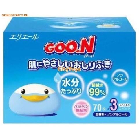 Фото Daio paper Japan "GOO.N" Влажные салфетки для малышей, запасной блок, 3х70 шт.. Купить с доставкой