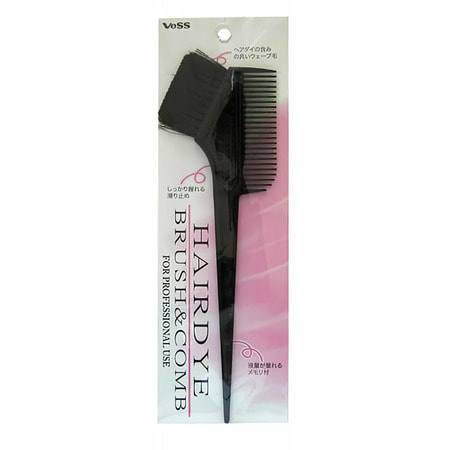 VESS Hairdye Brush and Comb Гребень c щеткой для профессионального окрашивания волос (малый). VESS Hairdye Brush and Comb Гребень c щеткой для профессионального окрашивания волос (малый).РАСЧЕСКИ И ЩЕТКИ<br>Волнистые щетинки кисти прекрасно подходят для равномерного нанесения краски, способствуют глубокому прокрашиванию волос. Ровно подстриженные густые волоски препятствуют стеканию краски с кисти - краска ложится ровным, густым слоем. Рифлёная (в виде выступающих пузырьков) поверхность корпуса кисти у основания щетинок препятствует скольжению кисти в руке, даже при использовании защитных перчаток во время окрашивания. На ручке-кисти выступающие отметки-дозаторы для измерения количества жидкой краски. Ручка кисти опускается в тюбик с намешанной краской и фиксирует уровень оставшейся краски. Состав: материал ручки и гребня полипропиленовая смола, материал щетинок - полипропиленовые волнистые щетинки.<br>