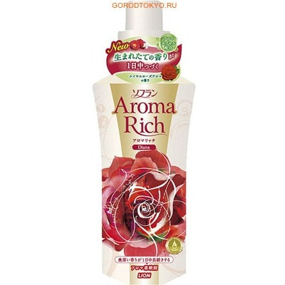 LION SOFLAN Aroma Rich Diana Кондиционер для белья c натуральными маслами английской розы, 600 мл. LION SOFLAN Aroma Rich Diana Кондиционер для белья c натуральными маслами английской розы, 600 мл.Кондиционеры для белья<br>- Кондиционер Diana - олицетворение романтического женственного образа. - Средство предназначено для смягчения и дезинфекции одежды из хлопка, шерсти и синтетических тканей. - В состав вошли натуральные масла нероли, белой магонолии, английской розы, бензоина и ванили, придающие белью нежный цветочный аромат. - Кондиционер защищает белье от статического электричества и обладает антибактериальным эффектом. - Содержит специальные микроэлементы, которые глубоко проникают в структуру ткани и надежно уничтожают стойкие неприятные запахи. - Кондиционер смягчает и расправляет волокна ткани, уменьшая количество складок на одежде. Нормы применения: Кол-во белья / Кол-во средства 6 кг 40 мл 4,5 кг 30 мл 3 кг 20 мл 1,5 кг 10 мл Состав: МАСЛО НЕРОЛИ, МАСЛО БЕЛОЙ МАГНОЛИИ, МАСЛО БЕНЗОИНА, МАСЛО АНГЛИЙСКОЙ РОЗЫ, МАСЛО ВАНИЛИ, вода, хлорид натрия, консервант, pH-регулятор, антиоксидант, полиоксителен алкил эфир, смягчитель.<br>