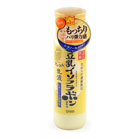 SANA WRINKLE LOTION Увлажнщий и подтгиващий лосьон с ретинолом и изофлавонами сои, 200 мл. SANA WRINKLE LOTION Увлажнщий и подтгиващий лосьон с ретинолом и изофлавонами сои, 200 мл.АНТИВОЗРОСТНОЙ УХОД (ОТ З0-ТИ ЛЕТ И СТАРШЕ)<br>Лосьон содержит 3 капсулированных компонента - изофлавоны сои, церамиды и ретинол. Предотвращает образование морщин. Ретинол, входщий в состав лосьона, стимулирует обновление клеток кожи и синтез коллагена. В результате разглаживатс мелкие морщинки, кожа становитс гладкой и упругой. Лосьон глубоко увлажнет, повышает упругость и ластичность кожи за счёт действи полученных из соевых бобов увлажнщих компонентов: <br><br>изофлавоны, полученные из соевых бобов;<br>изофлавоны, полученные из ферментированного соевого молока;<br>кстракт соевых бобов;<br>растительный коллаген, полученный из соевого белка.<br><br>Не содержит парфмерных отдушек, искусственных красителей, минеральных масел и генетически модифицированных соевых бобов. Способ применени: легкими движеними нанесите на очищенну кожу лица после умывани. Состав: вода, глицерин, BG,метил глцет-10, ферментированное соевое молоко, изофлавоны сои, кстракт соевых бобов, соевый белок, ретинола пальмитат, церамиды 2, стирен/акрилат сополимер, PEG-60 гидрогенизированное касторовое масло, карбомер, лимонна кислота, гликозилтрегалоза, соевый стерол, гидрокситилцелллоза, поликватерниум-51, полисорбат 80, лецитин, цитрат натри, гидролизат крахмала, гидрооксид кали, гидрогенизированный лецитин, фенокситанол, метилпарабен.<br>