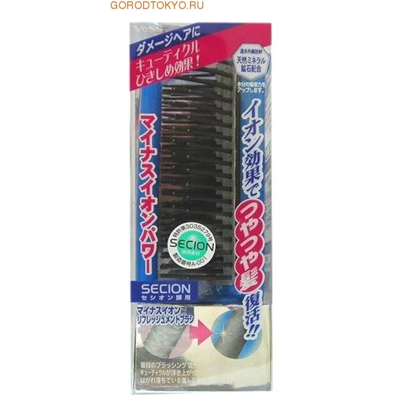VESS Secion Brush / Щетка массажная для ухода за волосами с отрицательно заряженными ионами VESS Secion Brush / Щетка массажная для ухода за волосами с отрицательно заряженными ионамиРАСЧЕСКИ И ЩЕТКИ<br>Secion Brush / Щетка массажная для ухода за волосами с отрицательно заряженными ионами<br> <br>Описание: Щетка изготовлена из специального инновационного материала secion, выделяющего отрицательно заряженные ионы - витамины воздуха, прекрасно подходит для восстановления повреждённых и утративших естественный блеск волос. Это материал, в котором в виде полимеров заключены природные минералы горных пород с эффектом выделения отрицательно заряженных ионов в результате ультракрасного излучения. Ультракрасные лучи активизируют кровообращение в клетках кожи головы, что стимулирует и ускоряет рост волос, повышают способность волос удерживать и сохранять влагу, что предотвращает их сухость и ломкость. Отрицательно заряженные ионы проникают в сердцевину волоса, склеивая отслоившиеся чешуйки кутикулы волоса. Внимание при применении:Не используйте при заболеваниях или повреждениях кожи головы. Избегайте продолжительного воздействия горячего воздуха фена, что может привести к изменению формы щетки. Не используйте одновременно с применением специальных средств для расчёсывания или выпрямления спутанных волос, это может повлиять на качество щетки. По мере загрязнения ополосните щетку тёплой водой, хорошо обсушите на воздухе без специальных средств для сушки Состав: ручка - AS древесная смола, зубцы полиэстер с природными минералами горных пород, материал secion.<br>