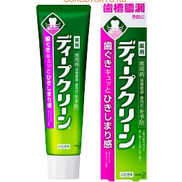 KAO Deep Clean Зубная паста для профилактики кариеса и гингивита, со вкусом мяты и зелёного чая, 100 г. KAO Deep Clean Зубная паста для профилактики кариеса и гингивита, со вкусом мяты и зелёного чая, 100 г.Зубные пасты<br>Особенность этой пасты ; катехин зеленого чая, заключенный в гелевые микрокапсулы, которые кончиками щетинок зубной паты доставляются в самые труднодоступные места в карманах десен. Катехин снижает воспаление и обладает вяжущим действием, тонизирует разрыхленную ткань десен и вызывает ощущение плотного прилегания десны к зубам. Благодаря повышенной проходимости тонкой пены эта зубная паста прекрасно очищает зубы. Противовоспалительные бактерицидные компоненты (глицирретиновая кислота, триклозан) предупреждают развитие гингивита и периодонтита. У пасты очень приятный благородный вкус с оттенком зеленого чая, количество ментола умеренное. Содержит фтор. Способ применения: нанесите 1см пасты на зубную щётку. Не надавливая, чистите зубы не менее трех-пяти минут, последовательно обрабатывая наружные, жевательные и внутренние поверхности всех зубов. Используйте 2-3 раза в день. Состав: эритритол, жидкий сорбит, вода, смачивающий агент: PG, концентрированный глицерин модификатор вязкости, кремниевый ангидрид, кремниевый ангидрид, лаурилсульфат, стеариновая кислота POE сорбита лауроила метилтаурина Na, POE касторовое масло, связующий агент, каррагинан, агар порошок, PVP, ксантановая камедь, ароматизатор (зеленый чай, мята), сукралоза, лекарственные ингредиенты: натрия монофторфосфат , DL-α- токоферол, β- глицирретиновая кислота, триклозан, краситель, полифосфорная кислота DL-яблочная кислота, молочная гидрат кальция кислота, гидроксид натрия, чайный экстракт, витамин C, консервант.<br>