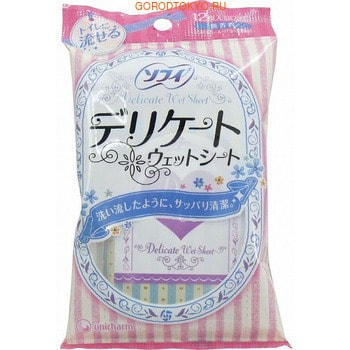 Unicharm "Sofy" Влажные салфетки для интимной гигиены, без аромата, 12 шт.