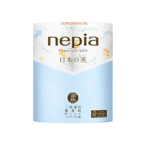 Фото NEPIA "Premium Soft" Двухслойная туалетная бумага с изображением рыбок, 4 рулона по 30 м.. Купить с доставкой