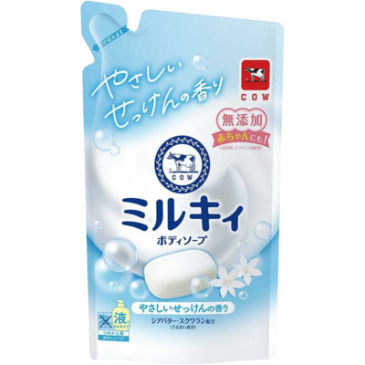 COW «Milky» Жидкое пенное мыло для тела c керамидами и молочными протеинами, с ароматом свежести, запасной блок, 400 мл. COW «Milky» Жидкое пенное мыло для тела c керамидами и молочными протеинами, с ароматом свежести, запасной блок, 400 мл.Гели для душа, жидкое крем-мыло<br>Жидкое мыло образует густую пену и великолепно очищает кожу, одновременно ухаживая за ней. Содержит натуральные моющие вещества. Молочные кислоты обладают смягчающим действием на кожу, керамиды восстанавливают целостность кожного покрова, делают кожу гладкой и нежной. Мыло обладает нежным ароматом свежести. Способ применения: нанесите необходимое количество мыла на влажную кожу, помассируйте и смойте водой. Состав: вода, миристат калия, пальмитат калия, лаурат калия, хлорид калия, кокамид моноэтаноламин, дистеарат, сфингомиелин, обезжиренное молоко, гидролизованный казеин, молочный жир, лактоза, отдушка, глицерин, ПЭГ-75, ПЭГ-9M, EDTA-2Na, метилпарабен, пропилпарабен.<br>
