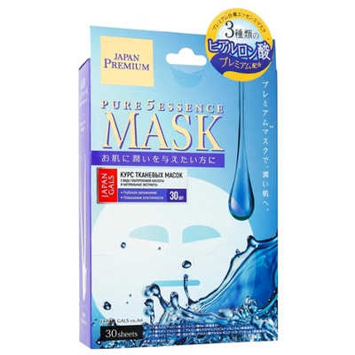 Фото #1: JAPAN GALS «Pure5 Essence Premium» Маска для лица c тремя видами гиалуроновой кислоты, 30 шт.