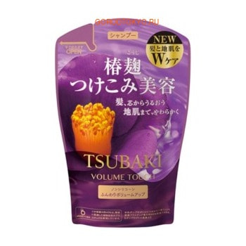 SHISEIDO «Tsubaki Volume Touch» Шампунь для волос «Натуральный объём», с экстрактом камелии и аминокислотами, запасной блок, 345 мл. SHISEIDO «Tsubaki Volume Touch» Шампунь для волос «Натуральный объём», с экстрактом камелии и аминокислотами, запасной блок, 345 мл.ДЛЯ НОРМАЛЬНЫХ ВОЛОС<br>Шампунь питает волосы по всей длине, препятствует появлению секущихся кончиков, повышает эластичность волос. Обогащен эфирными маслами, которые, проникая глубоко в структуру волоса, укрепляют и оздоравливают их. Масло камелии восстанавливает поврежденные участки кутикулы волоса, усиливает защиту хрупких и ломких волос, оказывают смягчающий и кондиционирующий эффект, снимает зуд кожи головы, придает волосам здоровый блеск. Дополнительному укреплению и восстановлению волос способствует экстракт корня имбиря. Традиционно в серии использовано масло цветка цубаки, ускоряющее рост волос и придающее дополнительный блеск. Способ применения: нанесите шампунь на мокрые волосы, вспеньте, затем смойте водой. Состав: вода, лаурилполиоксиэтиленсульфат натрия, гликоль дистеарат, дипропиленгликоль, таурин кокоилметилтаурат натрия, кокамидопропилбетаин, хлорид натрия, хлорид гуарового гидроксипропилтриаммония, пропилтримонияхлорид акриламида / диметилакриламид сополимера, ментол, гидроксиэтил мочевины, масло сетчатой камелии, экстракт корня имбиря лекарственного, экстракт из цветов камелии японской, бензоат натрия, ароматизатор.<br>